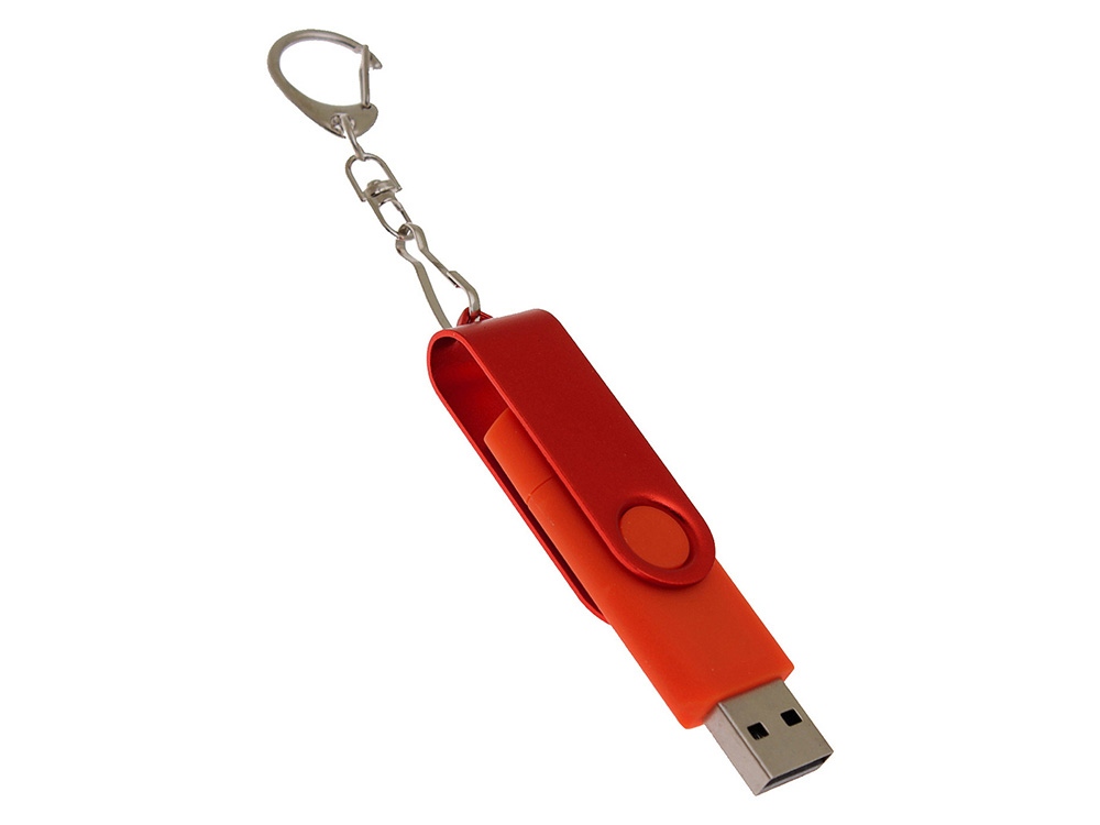 USB-флешка на 128 Гб 2 в 1 поворотный механизм, c дополнительным разъемом Type-C с одноцветным металлическим клипом, красный-2