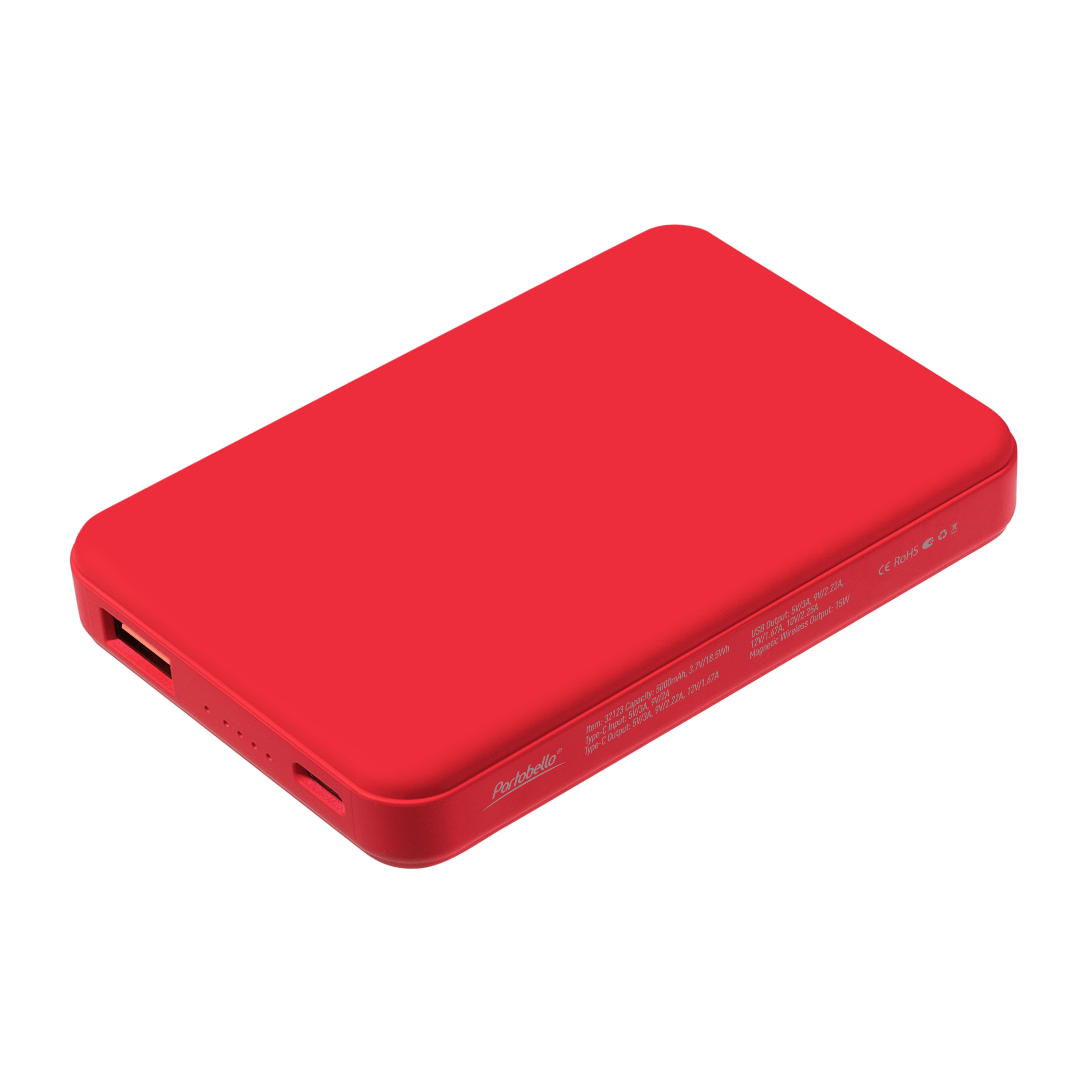 Внешний аккумулятор Largo PD 5000mAh с функцией беспроводной зарядки 15W, красный-1