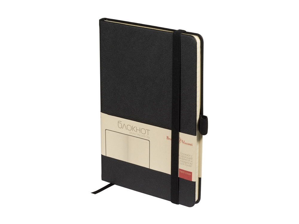 Блокнот А5  City на резинке, черный-0