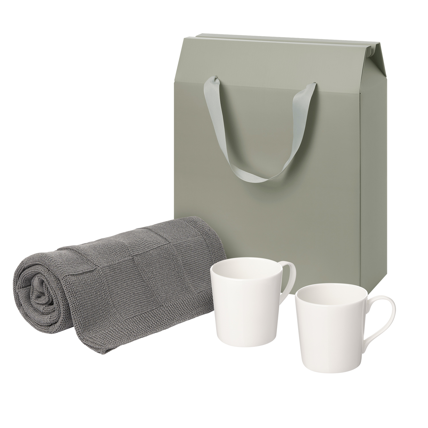 Подарочный набор Сиена (Siena), Селла (Cella), серый в коробке-пакете (две фарфоровых кружки, плед)-0