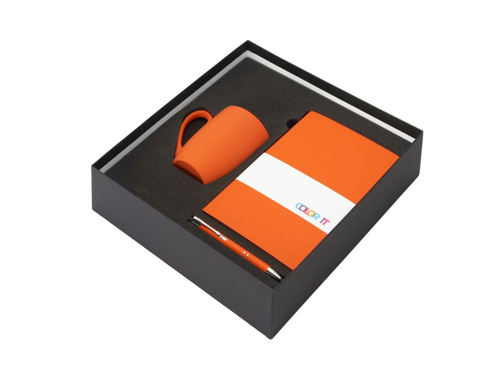 Подарочный набор с блокнотом С2, металлической ручкой и кружкой, оранжевый-1