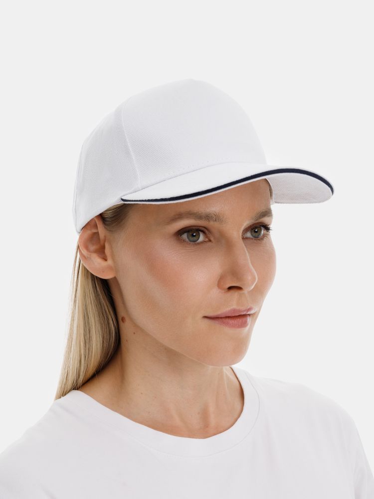 Бейсболка Long Beach, белая с темно-синим-4