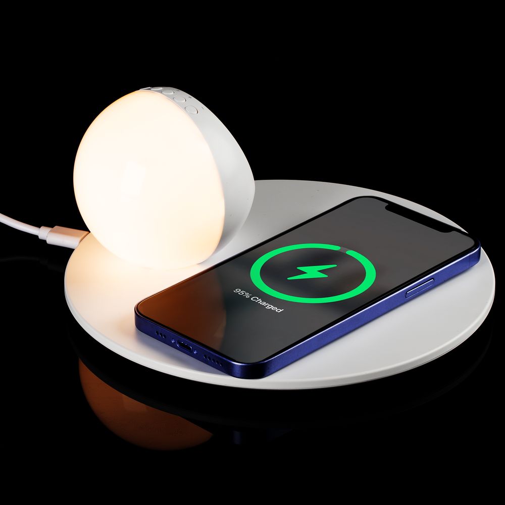Станция беспроводной зарядки с часами и подсветкой GlobeBee, белая-4