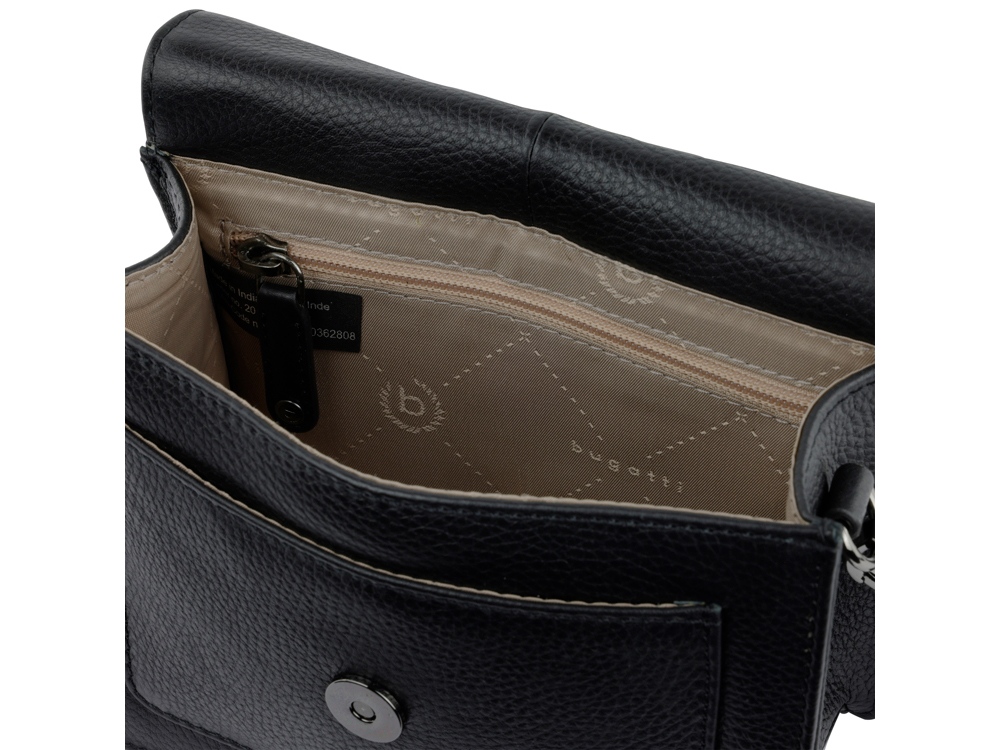 Сумка через плечо женская BUGATTI Elsa, чёрная, воловья кожа/полиэстер, 18,5х8,5х14,5 см-4