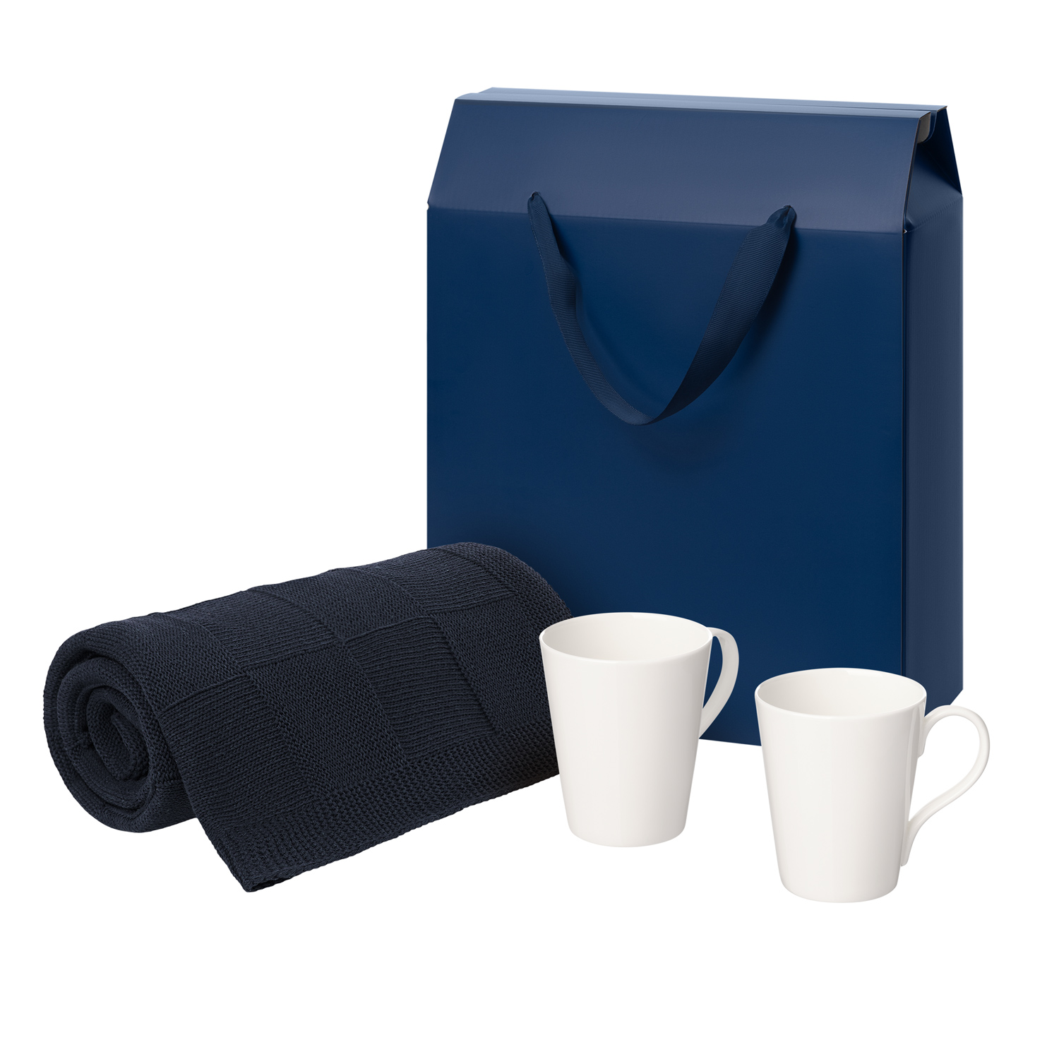 Подарочный набор Веста (Vesta), Селла (Cella), синий в коробке-пакете (две фарфоровых кружки, плед)-0