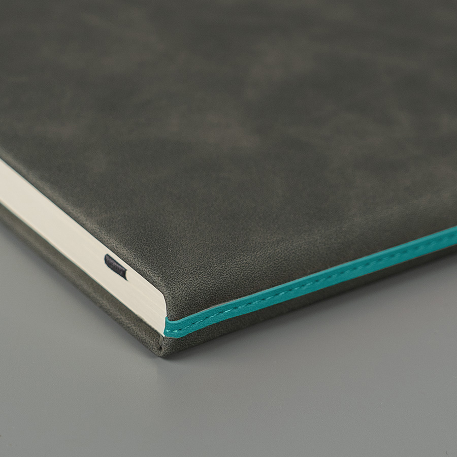 Ежедневник недатированный Muse, темно-серый, А5, с бирюзовой декоративной полосой, блок в линейку, темно-серый-4