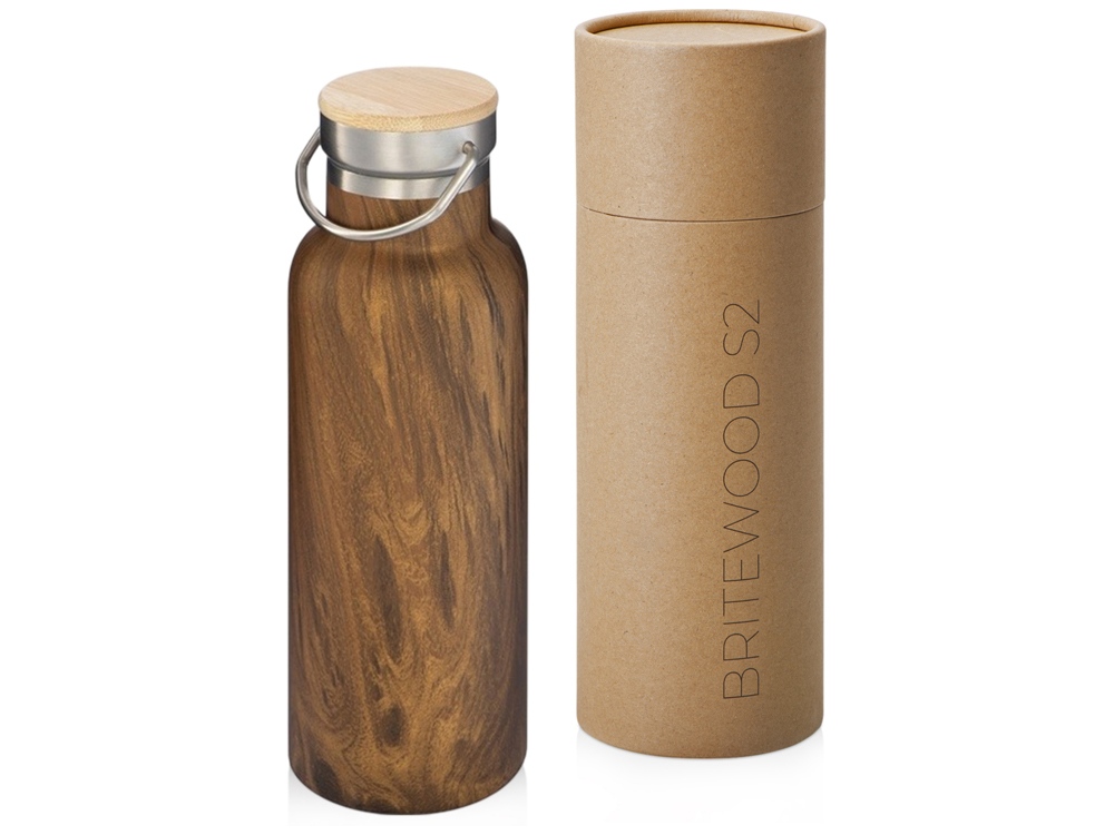 Вакуумный термос Britewood S2, 500 мл, бамбуковая крышка, крафтовый тубус-0