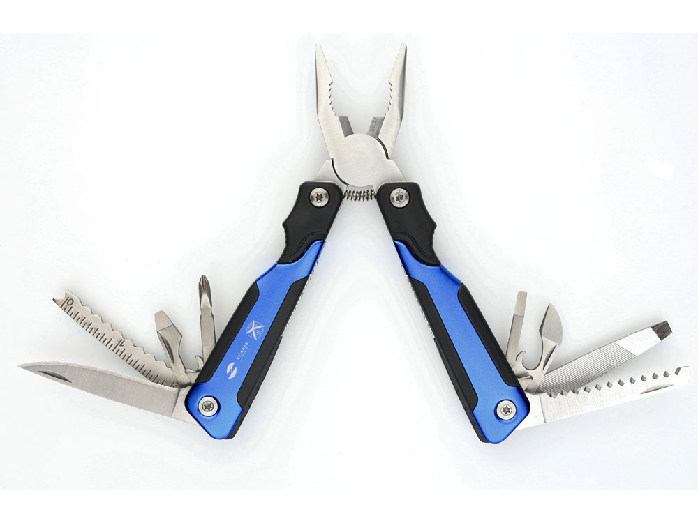 Мультитул Stinger, 104x45 мм, 15 функций, сталь/пластик, сине-чёрный, в комплекте нейлоновый чехол-0