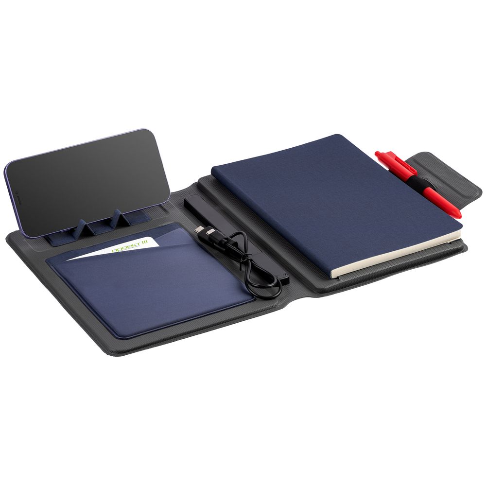 Органайзер с блокнотом и аккумулятором Oiro, синий-3