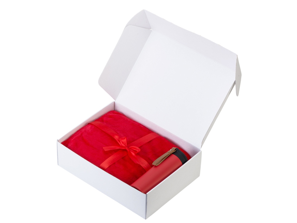 Подарочный набор с пледом, термосом Cozy hygge 2.0, красный-1