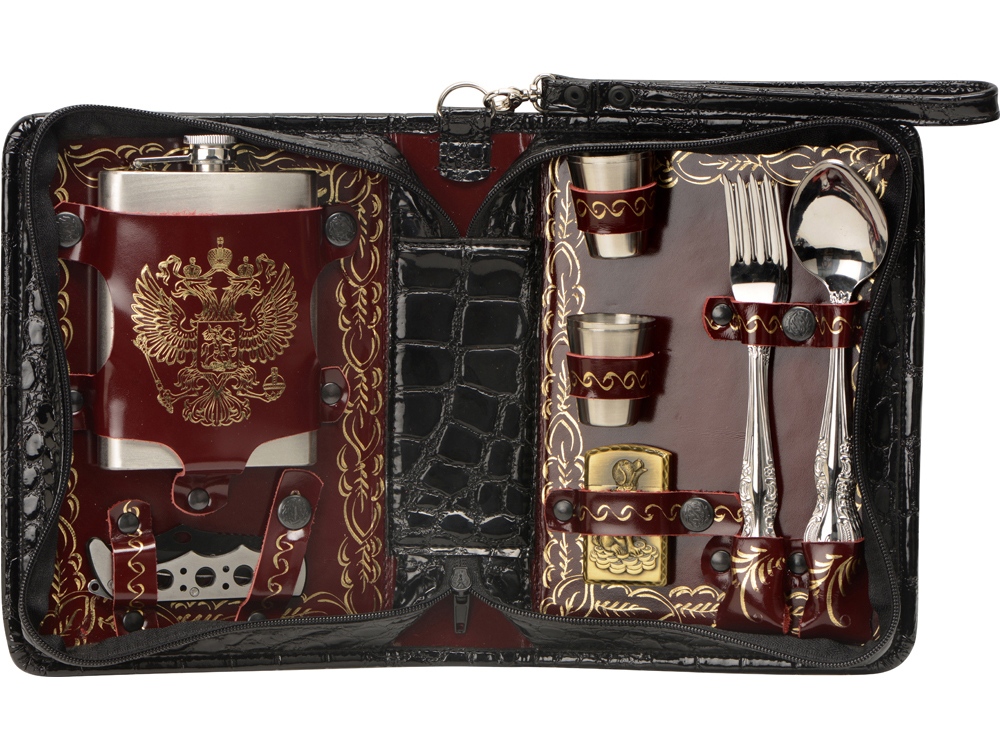 Набор Дорожный на 4 персоны в барсетке с худ. выжиганием (герб)-12