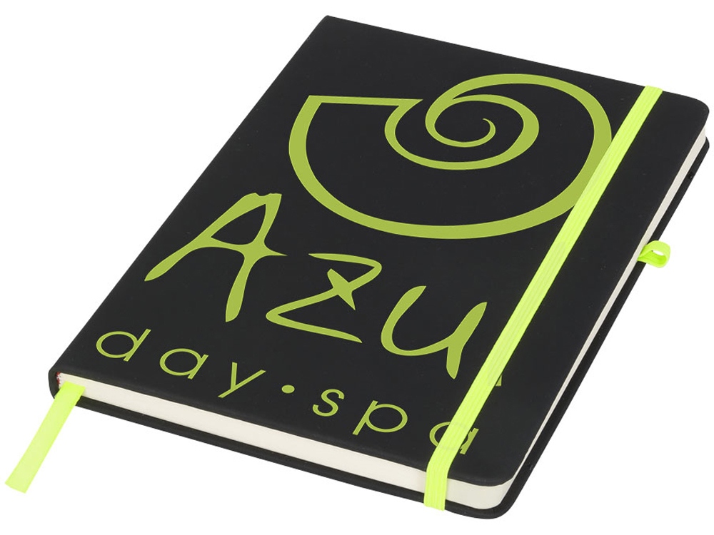 Блокнот Noir среднего размера, черный/лайм-4