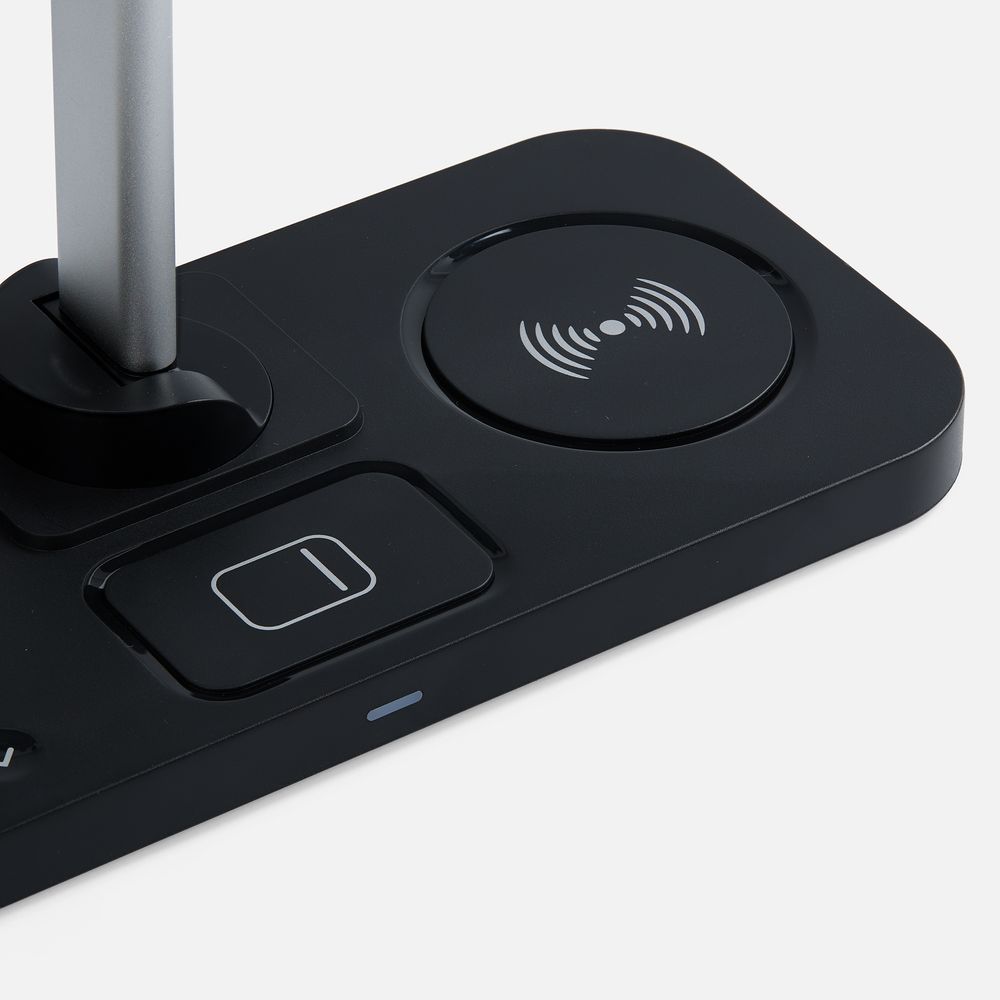 Настольная лампа с беспроводной зарядкой Power Light, черная-3