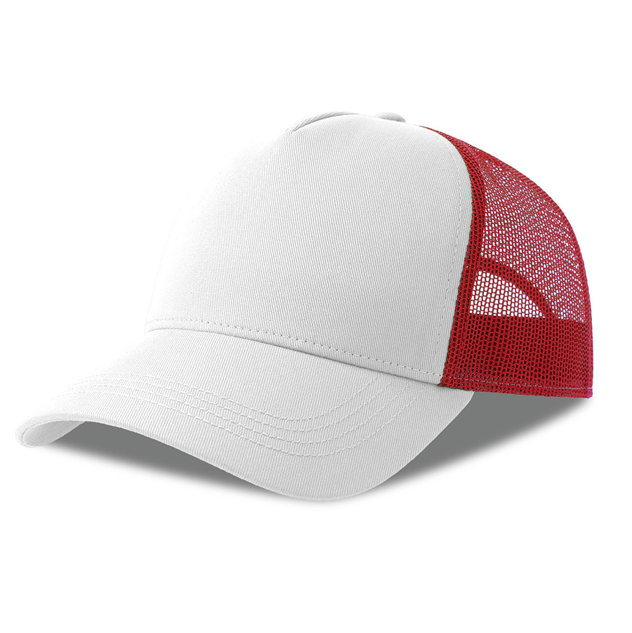 Бейсболка RAPPER COTTON-S, 5 клиньев, пластиковая застёжка, белый, красный-0