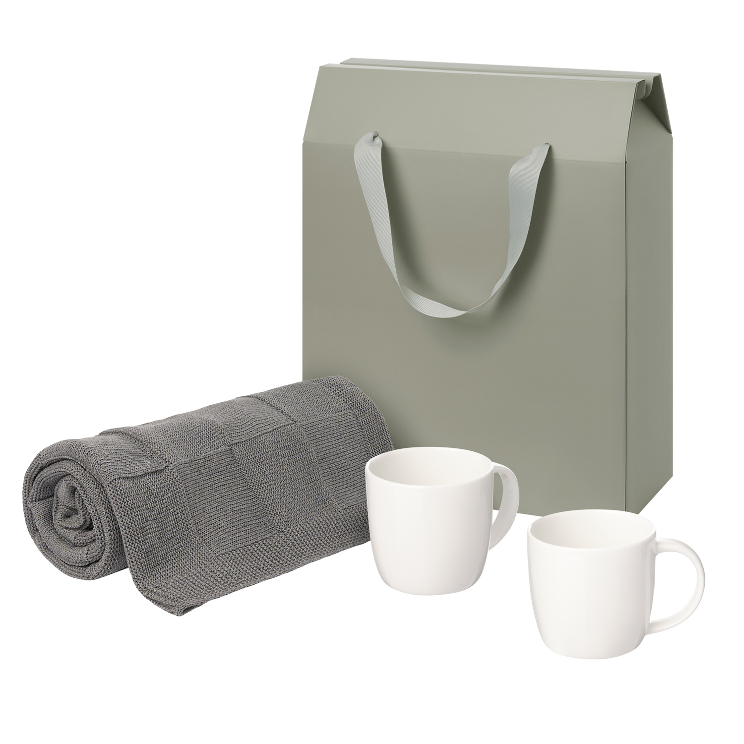 Подарочный набор Дафна (Dafna), Селла (Cella), серый в коробке-пакете (две фарфоровых кружки, плед)-0