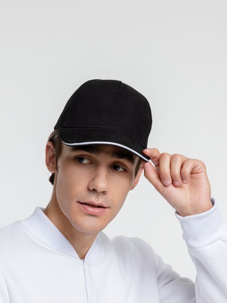 Бейсболка Classic, черная с белым кантом-4