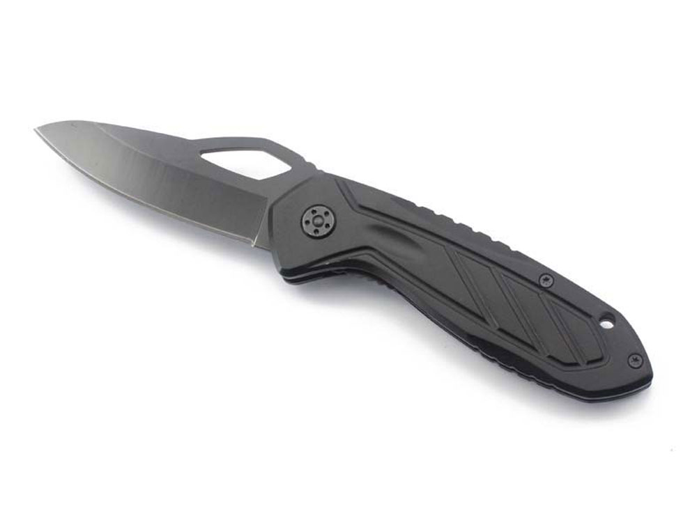 Нож складной Stinger, 80 мм, (чёрный), материал рукояти: алюминий (чёрный)-0