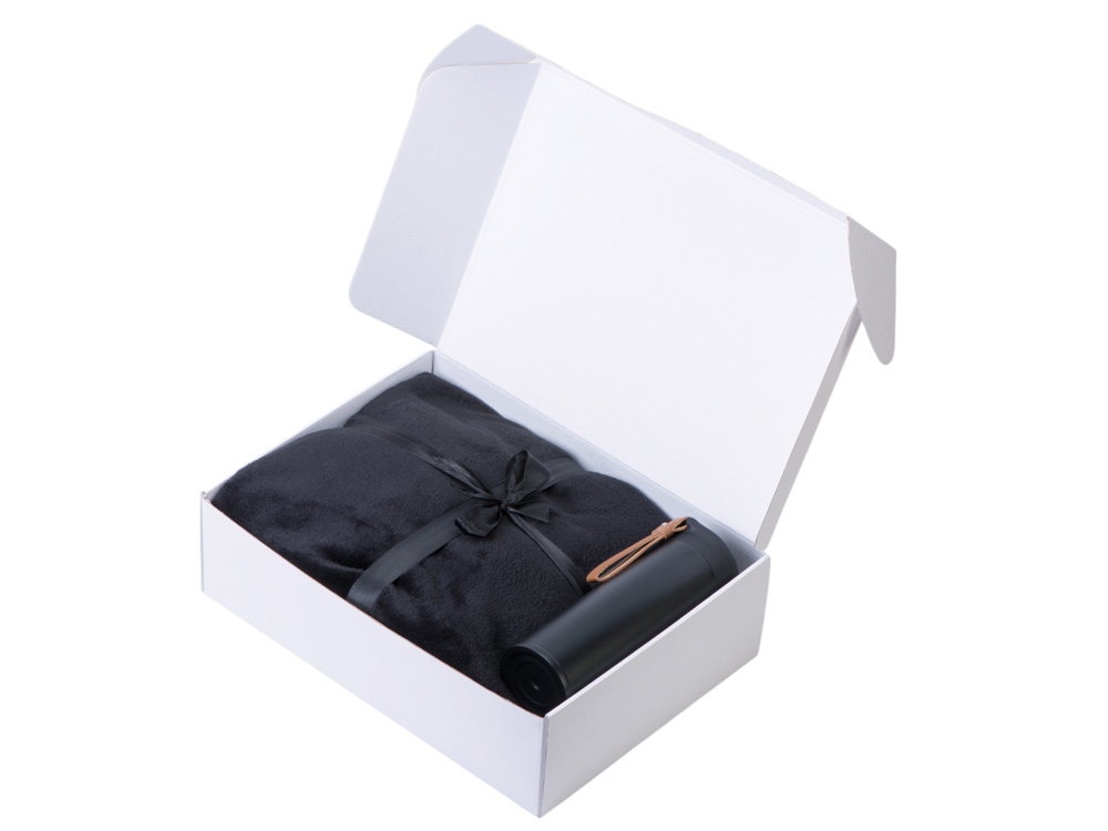 Подарочный набор с пледом, термосом Cozy hygge 2.0, черный-1