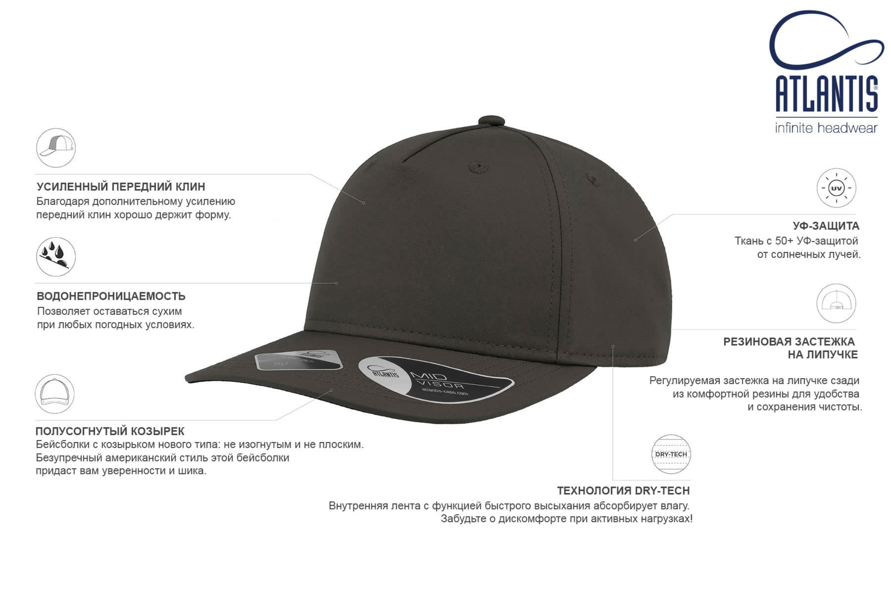 Бейсболка RAY с обработкой UPF50+, ярко-синий-4