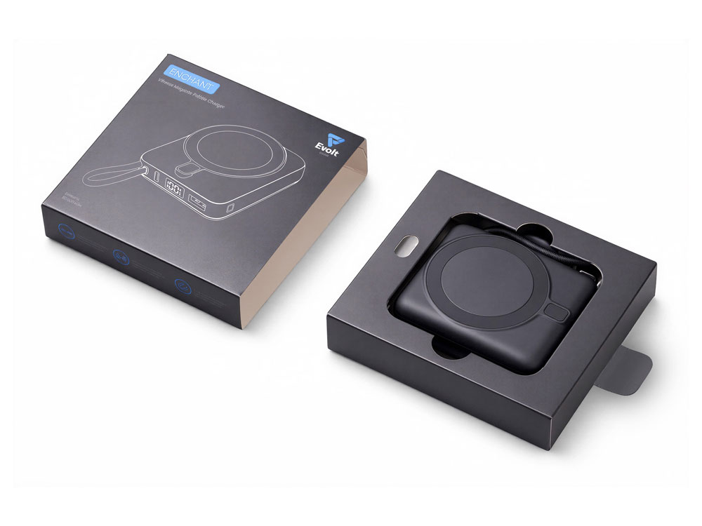 Магнитный беспроводной внешний аккумулятор c подсветкой лого Энчант, 10000 мАч, черный-9