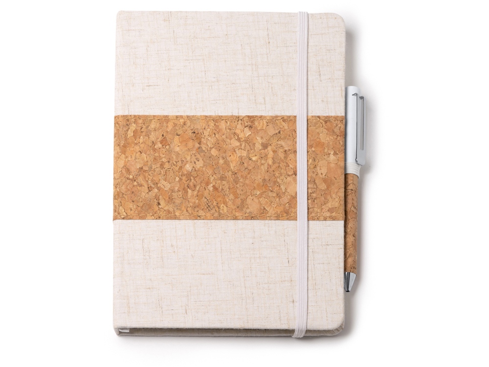 Набор блокнот с ручкой из пробки и хлопка Beret, natural-2