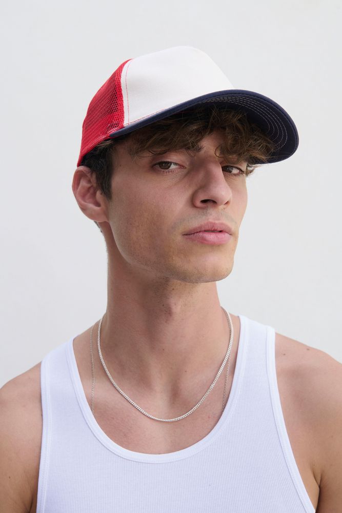 Бейсболка Blink, молочная с красным-3