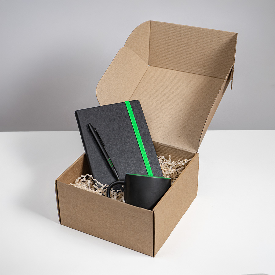 Набор подарочный HYPER: кружка, ежедневник, ручка; черный/зеленый, черный, зеленый-2