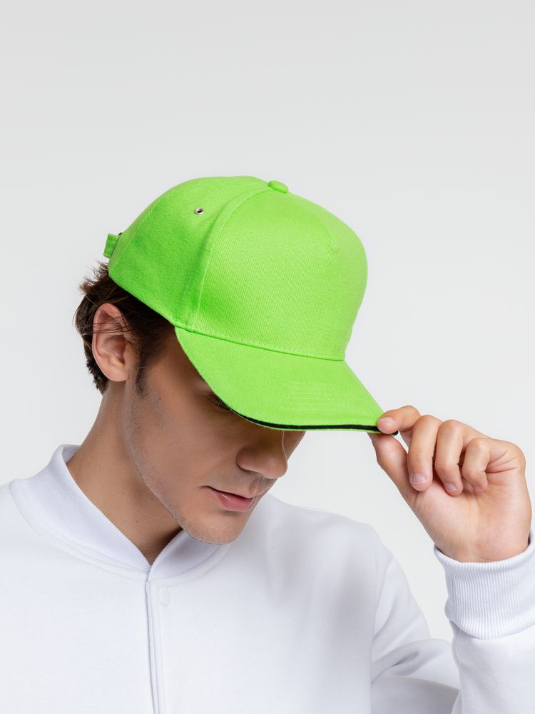 Бейсболка Classic, зеленое яблоко с черным кантом-4