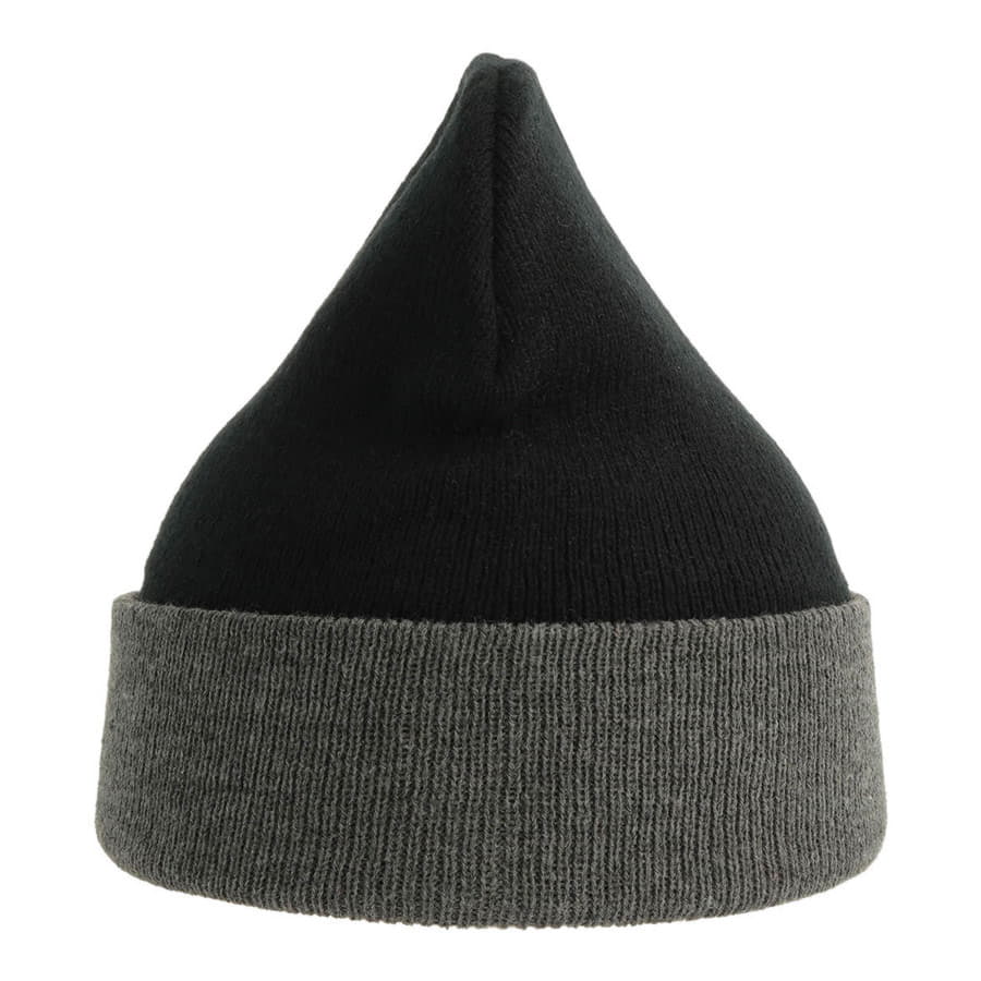 Шапка вязаная двойная Wind с отворотом, серый, черный-2