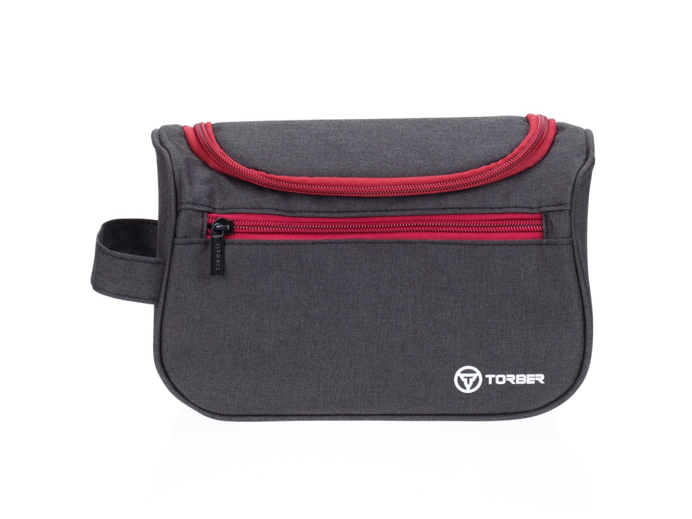 Несессер TORBER, дорожный, чёрный/бордовый, полиэстер 300D, 24 х 16 х 9 см-0