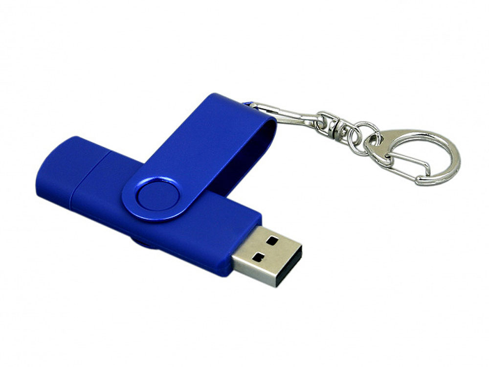 Флешка с поворотным механизмом, c дополнительным разъемом Micro USB, 64 Гб, синий-2