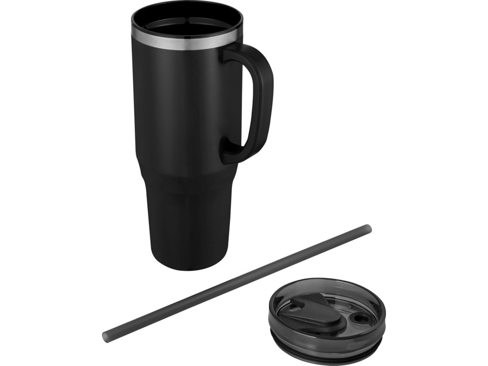 Melbourne кружка 1200 мл, сертифицированная согласно RCS, с соломинкой - сплошной черный-2