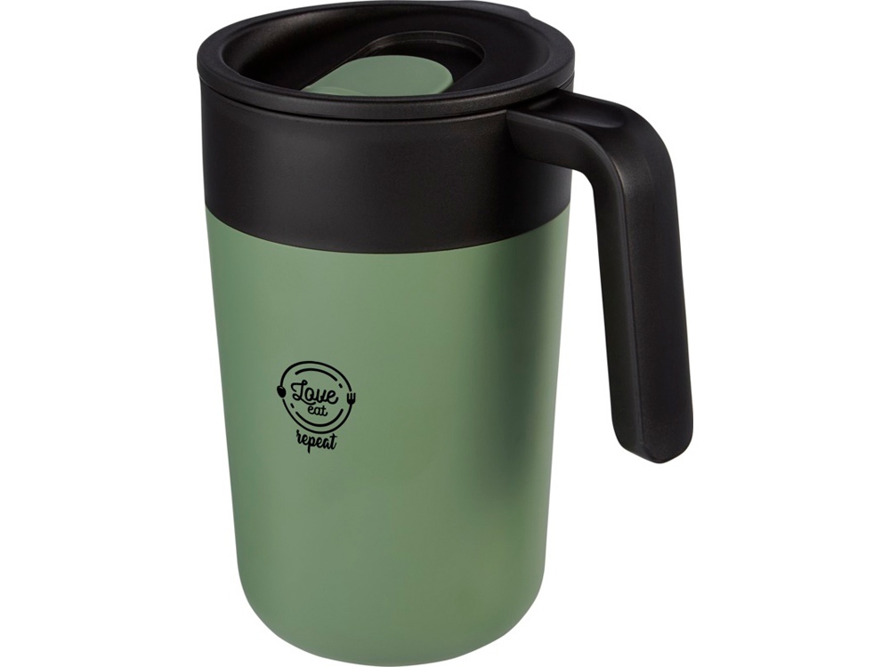 Кружка Nordia объемом 400 мл из переработанных материалов с двойными стенками, зеленый яркий-5