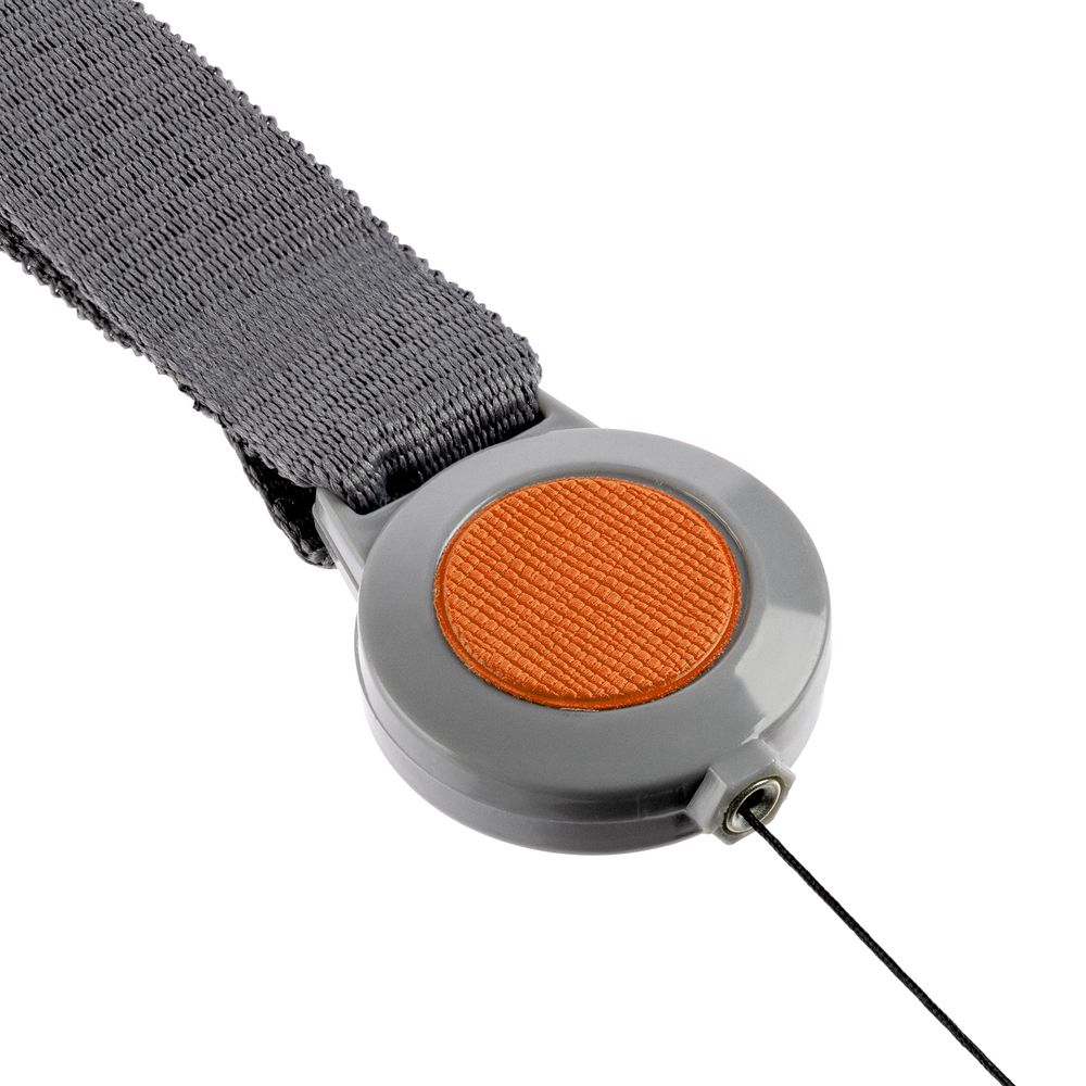 Лента для бейджа с ретрактором Devon, серая с оранжевым-2