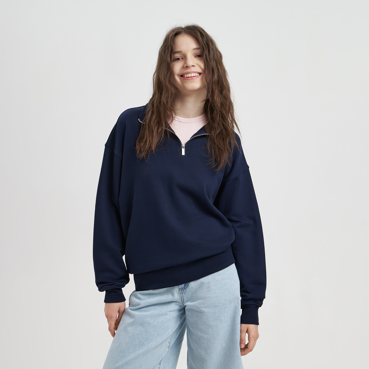 Толстовка на молнии унисекс FLOW, темно-синяя-0