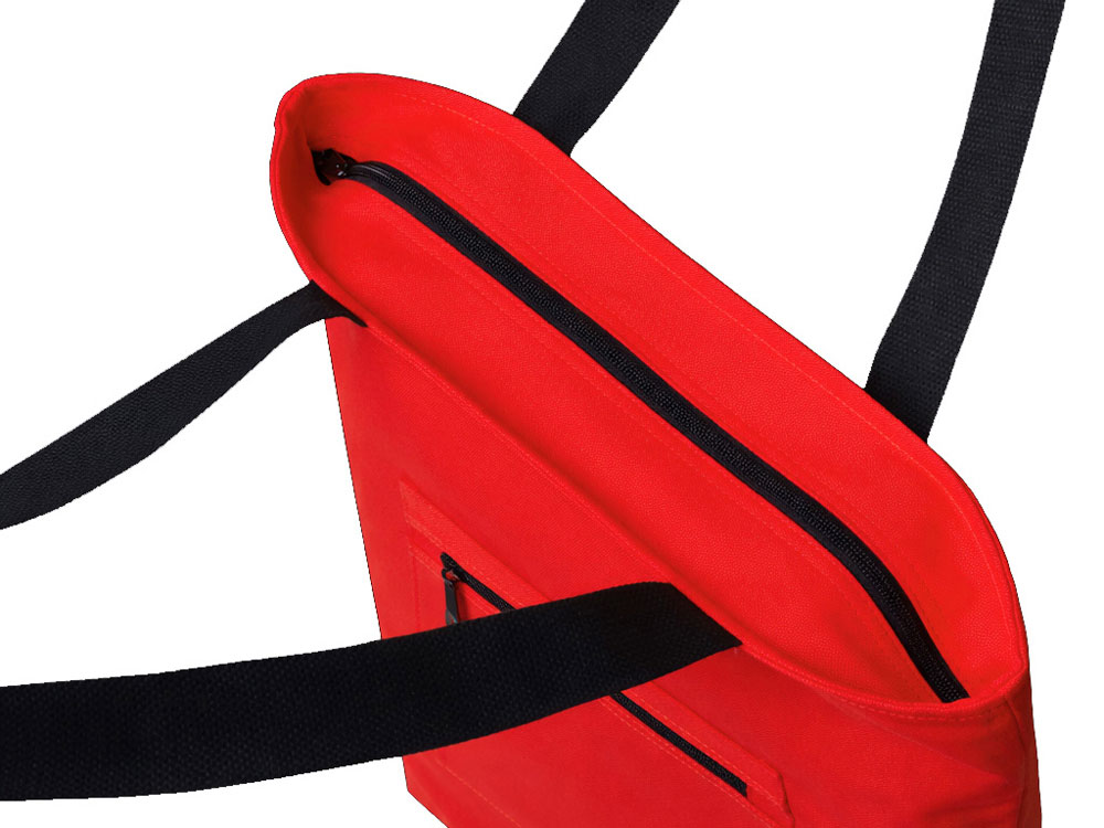 Сумка на молнии Zipper  Neo из хлопка 280 г c карманом на молнии спереди, красный-3