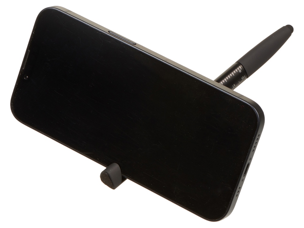 Ручка-стилус металлическая шариковая многофункциональная (6 функций) Multy, черный глянцевый-3