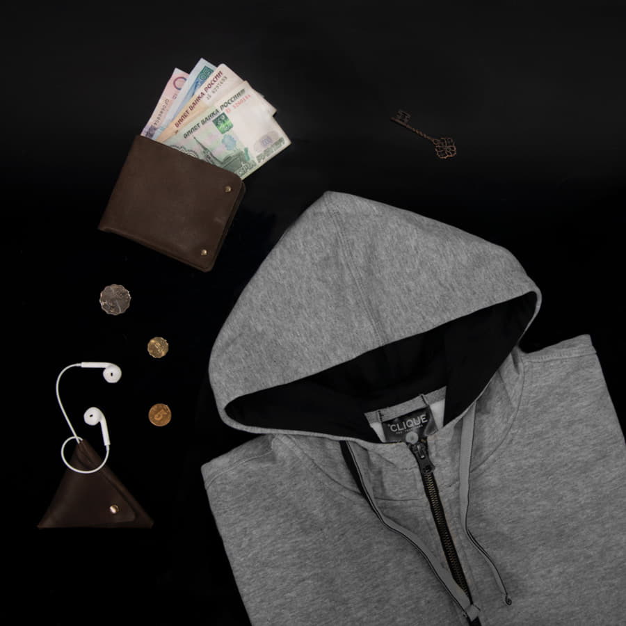Толстовка мужская CLASSIC HOODY FULL ZIP 300, серый меланж-8