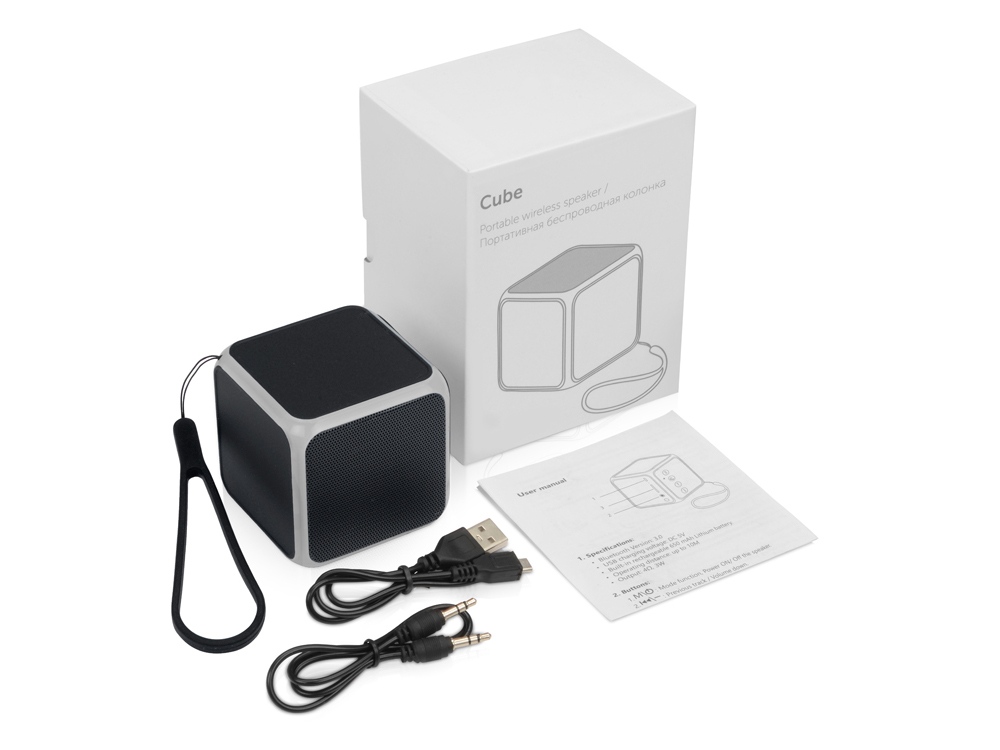 Портативная колонка Cube с подсветкой, черный-8