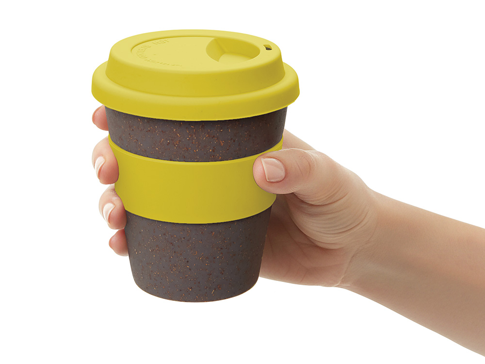 Стакан с силиконовой крышкой Cafe, желтый-5