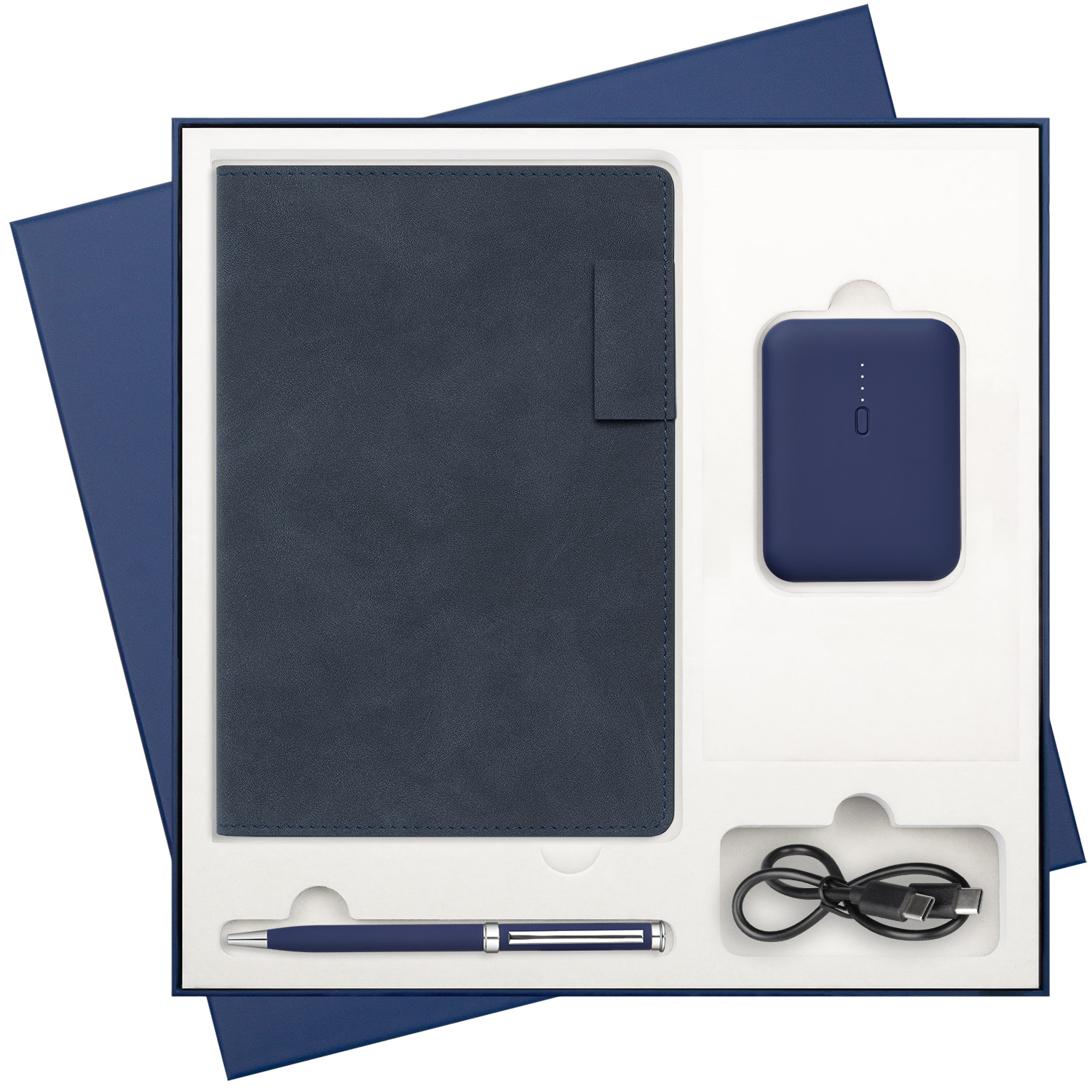 Подарочный набор Теоло (Teolo), синий (ежедневник, ручка, аккумулятор)-0