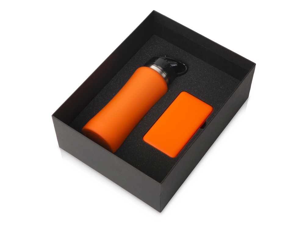 Подарочный набор с бутылкой для воды и повербанком С2, 10000 mAh, оранжевый-0