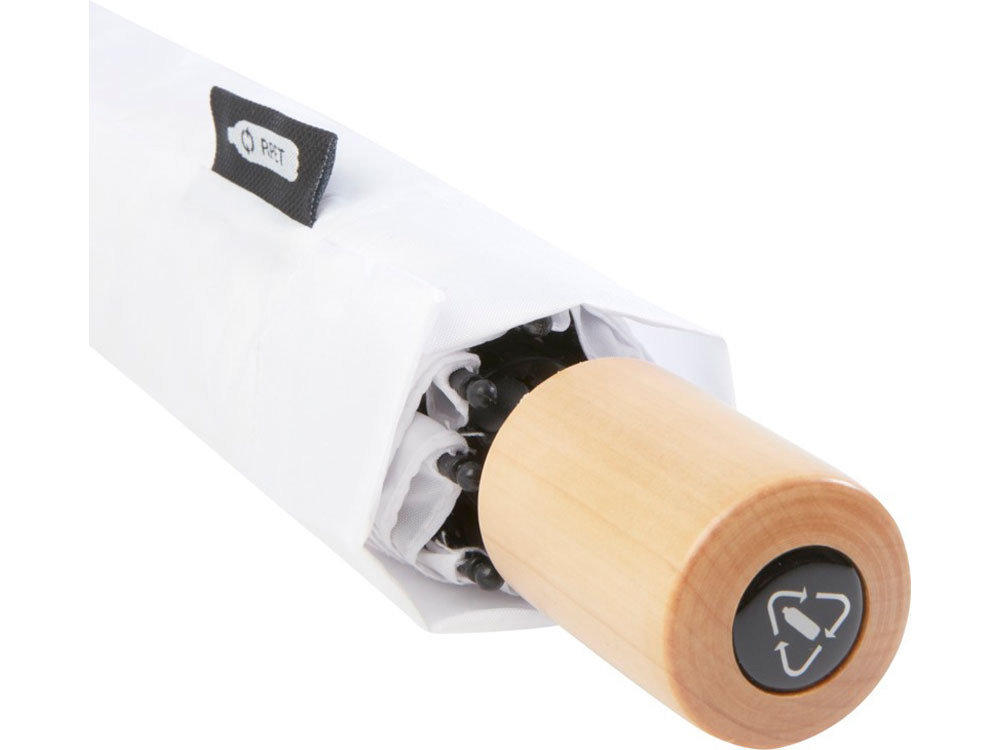 Birgit, складной ветроустойчивой зонт диаметром 21 дюйм из переработанного ПЭТ, белый-4