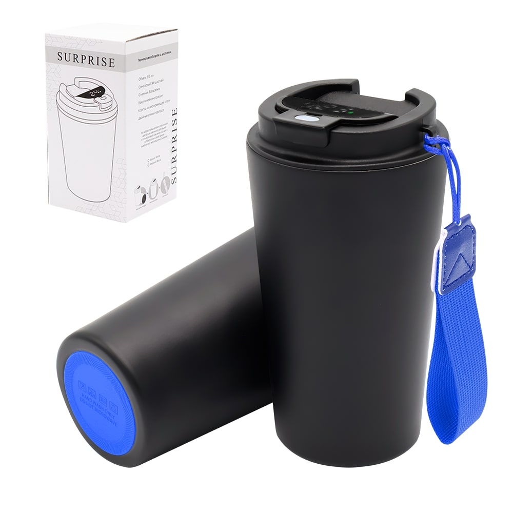 Термокружка Surprise To Go с индикатором, Чёрный/синий-0