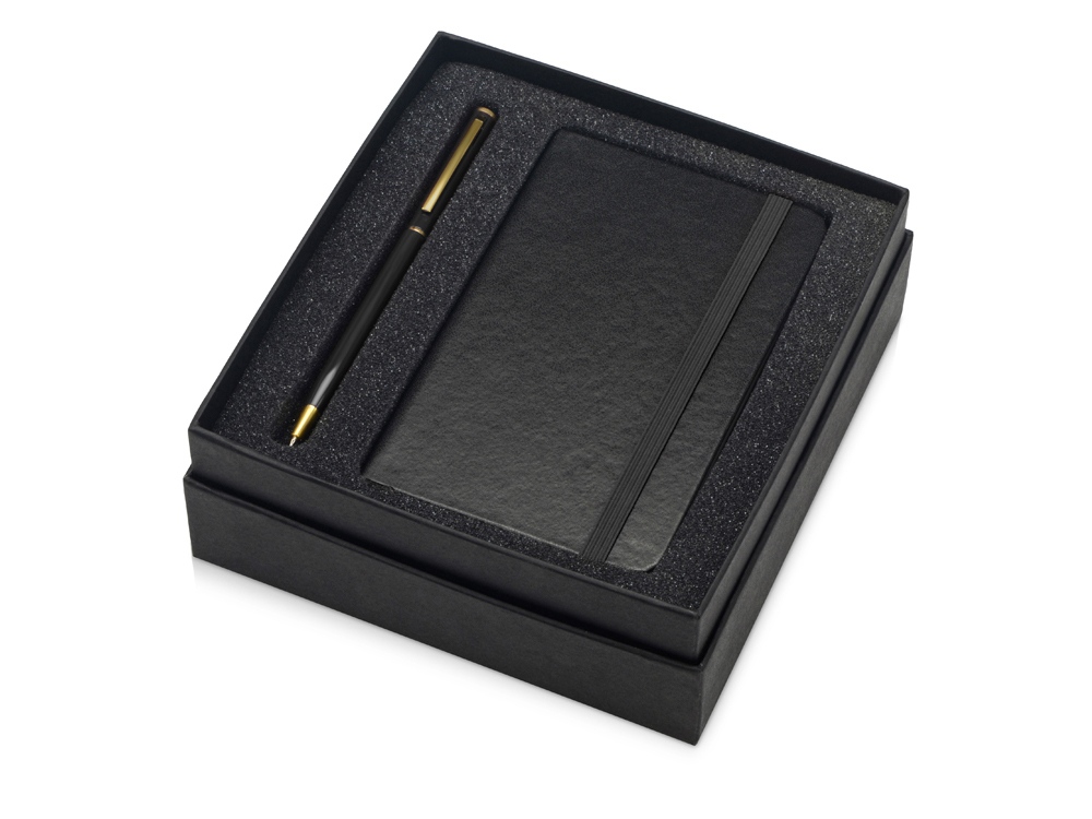 Подарочный набор Reporter с ручкой и блокнотом А6, черный-1