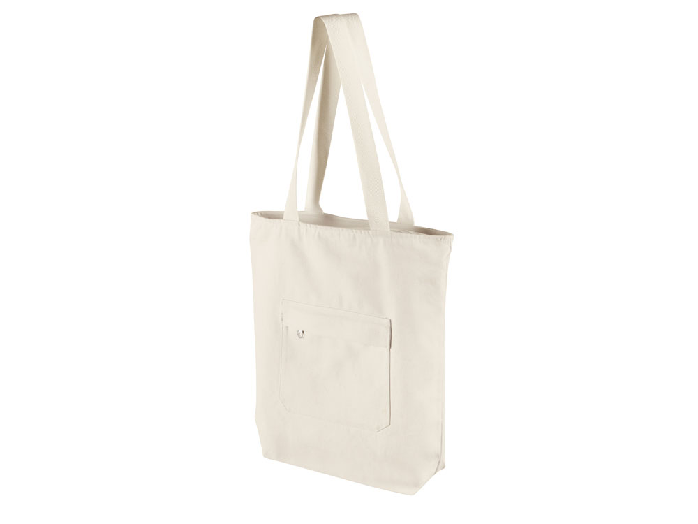 Сумка на молнии Zipper из хлопка 280 г c карманом на молнии спереди, натуральный-3