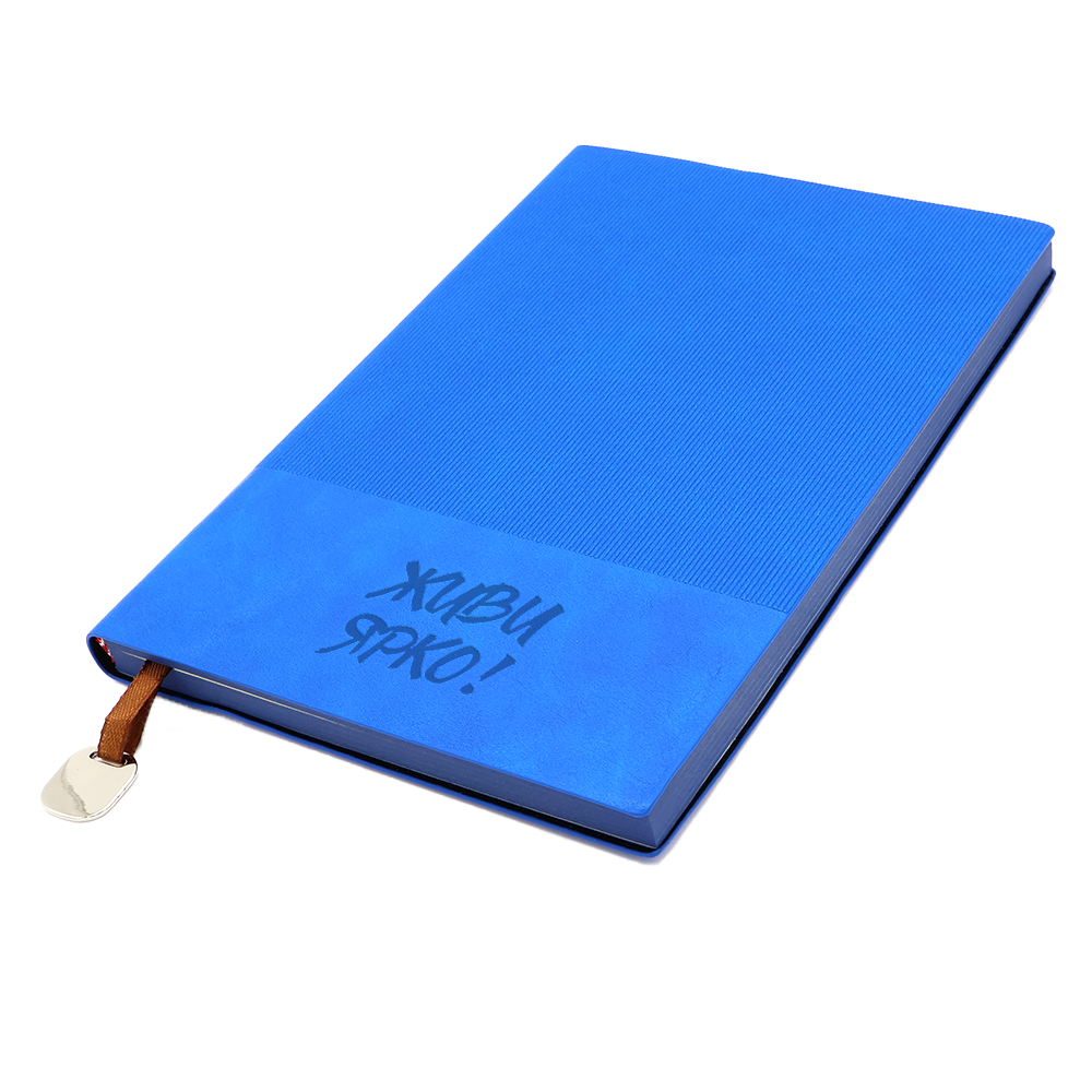 Блокнот A5 Shell в мягком переплёте c металлической биркой, Синий-3