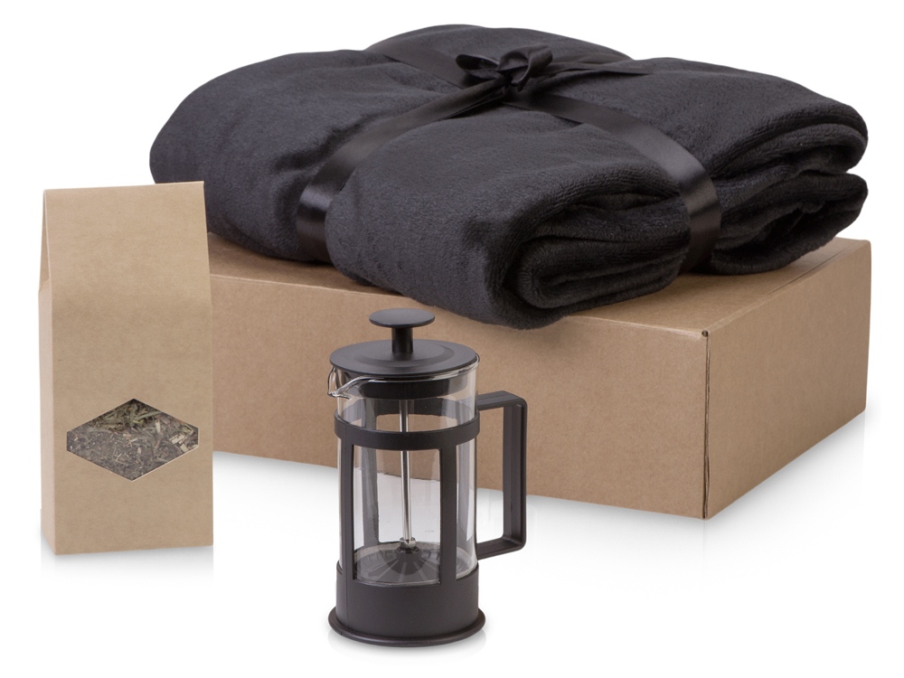 Подарочный набор Tea time с пледом, черный-0