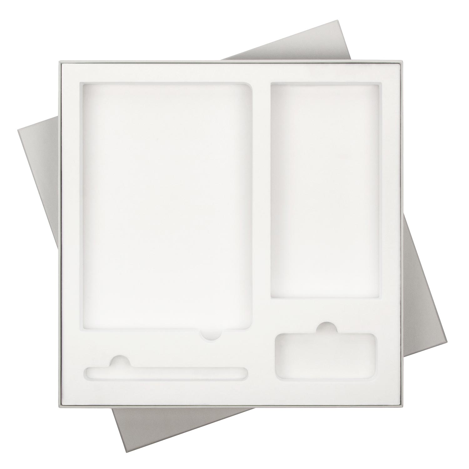 Подарочная коробка с ложементом для ежедневника, ручки и аккумулятора, серая (под съемные ложементы)-0