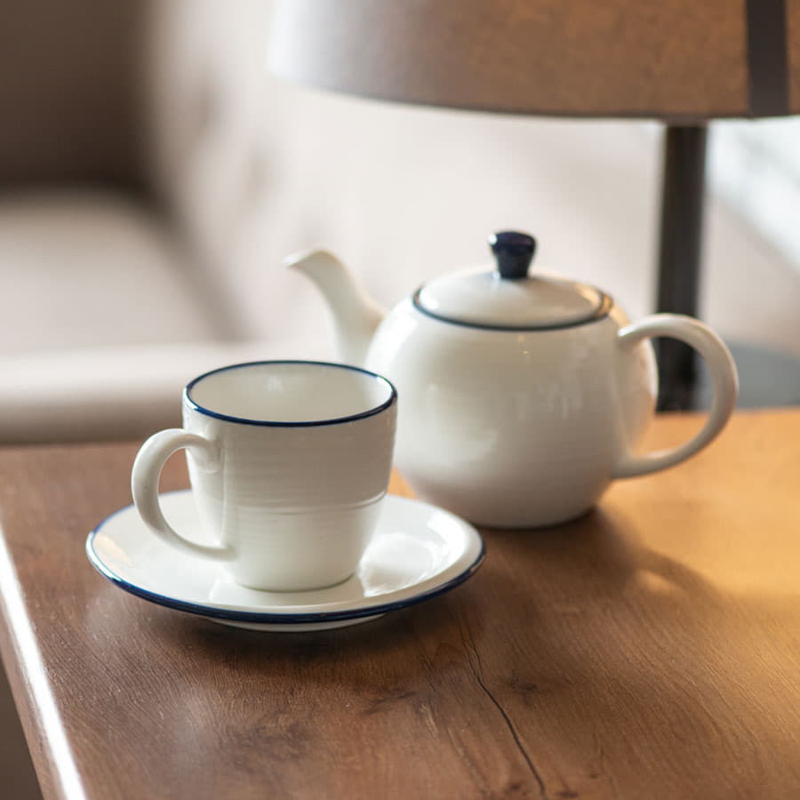 Чайник и чайная пара SEAWAVE  в упаковке, 200мл и 500мл, фарфор, белый, синий-5